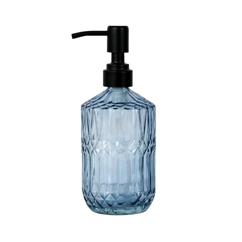 18oz Blue Glass Soap Dispenser, Refillable Kitchen, Bathroom Thick Glass Soap Dispenser with Black Rustproof Pump for Dishwashing Liquid, Hand Soap, Lotion, Body Wash (Blue-Black Pump) - color: Blue-black Pump