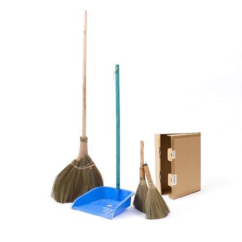 Broom and Dustpan Set for Home, Set of 3 Brooms - Broomstick for House, Garage, Office, Lobby Room, Kitchen