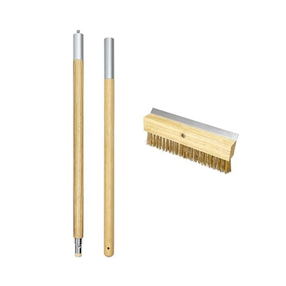 Commercial Oven Brush - Long Handle Pizza Oven Scraper Brush with Nylon & Brass Bristles for Grill & Bakery Cleaning