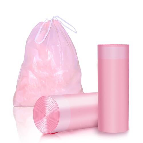 40 Count 13 Gallon Drawstring Trash Bags, Heavy Duty Unscented Garbage Bags, Extra Strong, Tear & Leak Resistant, for Kitchen, Home, Office, Fits 40-60L Bins (Pink) - color: 13 Gallon-Pink