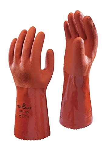 Showa Atlas 620 PVC Coated Heavy Duty Liquid & Chemical Resistant Gloves, Small, Orange