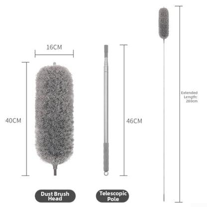 Microfiber Retractable with Telescopic for Prime Ceilings Extendable Duster Handle Grey Washable Electrostatic Dusting Tool Flexible Head 280cm(2.8M) - size: 2.8M