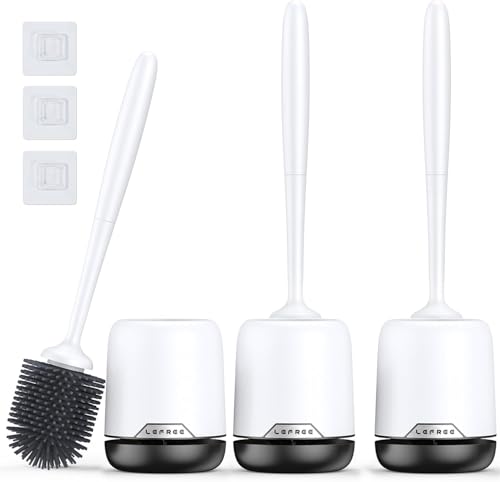 Lefree Toilet Brush Set with Ventilated Holder - 3 Packs, Silicone Toilet Bowl Brush - Floor Standing & Wall Mounted Scrubber - color: Black, size: 3 Pack