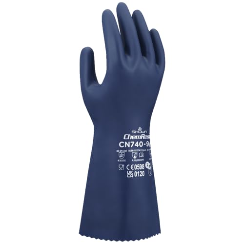 SHOWA CN740 Sustainable EBT Nitrile Chemical Resistant Safety Glove, Unlined, Food Safe, 15 Mil, 13" Length, Medium (12 Pair) - size: Medium