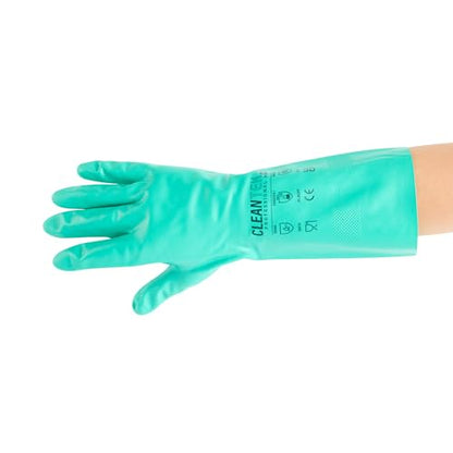 Restaurantware-Clean Tek Professional 15 Mil Small Cleaning Gloves, 1 Pair Of Long Cuff Gloves - Flock Lining, No-Powder, Green Nitrile Chemical Tolerant Gloves, No-Latex, Heavy-Duty Tasks - color: Green, size: Small