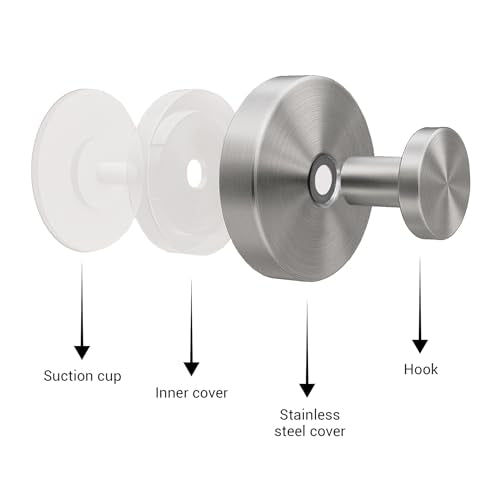 Suction Cup Hooks for Shower - 2 Pack, Matte Chrome - Stainless Steel, Strong Suction, No Drill, Removable Hanger, Tile Bathroom Kitchen Wall, Glass Door, Mirror Hook Hanging Robe, Towel Holder - color: Matte Chrome