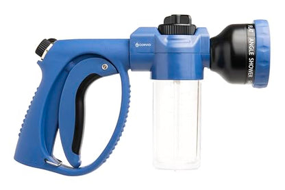 Corvid Adjustable Nozzle with Soap Dispenser, 8-Pattern Spray Hose Nozzle for Cleaning Cars, House, and Pets - Lightweight Plastic Design