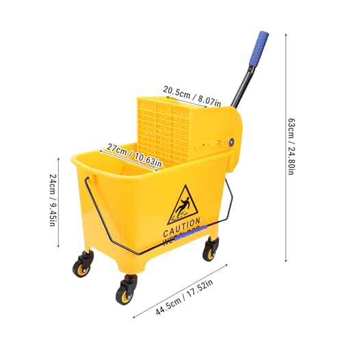 20l Commercial Mop Bucket, Heavy Duty Side Press Wringer High Strength Bucket, 360 Rotating Wheels with Handle, Ideal for Floor Cleaning in Restaurants, Offices &