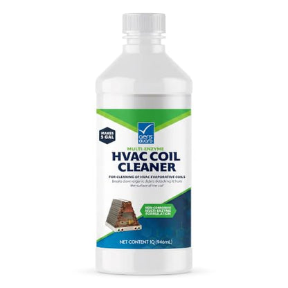 Multi-Enzyme HVAC Coil Cleaner 1Q Concentrate, AC Evaporator and Condenser Coil Cleaner for Heating and Cooling Systems, Non-Acidic Enzyme Formula, Makes 5 Gallons (32 fl oz)