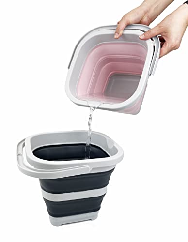 SAMMART Collapsible Rectangular Cleaning Bucket 5L (1.3 Gallon)- Foldable Camping Beach Sand Water Pot Pail- Portable Space Saving Tub for Household, Outdoor Car Washing(Grey/Charcoal Black) - color: Grey/Charcoal Black