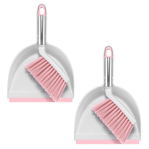 NACENA Mini Broom and Dustpan Set 2 Packs, Small Dust Pan and Brush Set with Handle Dustpan Teeth for Cleaning Hair Suitable for Office Desks Drawers Sofas Outdoor Camping, Pink - color: Pink, size: 2 Pack