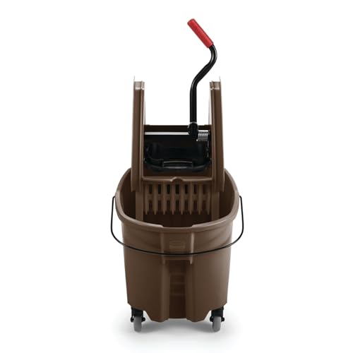 Rubbermaid Commercial Products WaveBrake 35 QT Down-Press Mop Bucket and Wringer Combo on Wheels, Brown, for Heavy-Duty Floor Cleaning - color: Brown