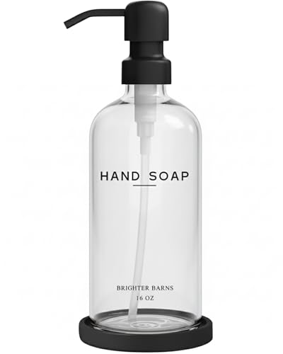 Glass Hand Soap Dispenser Bathroom Set by Brighter Barns - Bathroom Soap Dispenser Set - Refillable Pump Bottle with Tray - Neutral Home Decor for Airbnb, Hotel, Vacation Rental, Restaurants (Clear) - color: Clear H