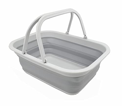 SAMMART SAMMART 9.2L (2.37Gallon) Collapsible Tub with Handle - Portable Outdoor Picnic Basket/Crater - Foldable Shopping Bag - Space Saving Storage Container (1, Grey) - color: Gray