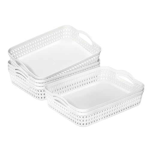 Set of 6 Large Baskets for Organizing 13.5 x 10 x 2.9 Inch, Desktop File Paper Letter Organizer Tray, Plastic Organizer for Office Pharmacy Dorm Kitchens Closets Shelves (White) - size: Large