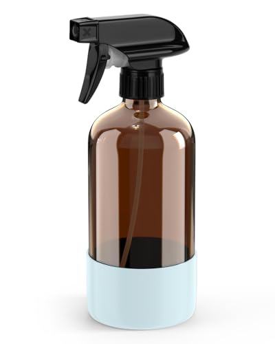 Bontip Amber Glass Spray Bottle with Silicone Sleeve Protection, 16 oz Refillable Spray Bottles for Cleaning Solutions, Plants, Aromatherapy, Facial Hydration (1, Blue, 16 oz) - color: Blue, size: 16 Ounces