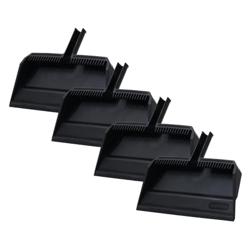 Superio 4-Pack Wide Plastic Dustpan with Comb - 16" Wide, Rubber Lip, Broom Handle Clip, Black - color: Black, size: 4 Pack