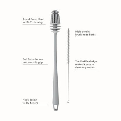 POWCAN Water Bottle Cleaning Brush Set, 1 Reusable Straws Brush & 1 Bottle Cleaning Brush, Fits 18/24/32/40/64/128 oz Insulated Water Bottles, Long Handle Brush, Food-Grade, Water Bottle Accessories