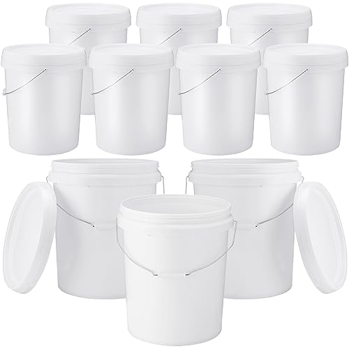 Gerrii 10 Pack White Plastic Bucket with Handle and Lid Food Storage Bucket Containers All Purpose Pail for Multipurpose Paint Water Art Crafts Projects Garage Organization (White,3.5 Gallon) - color: White, size: 3.5 Gallon