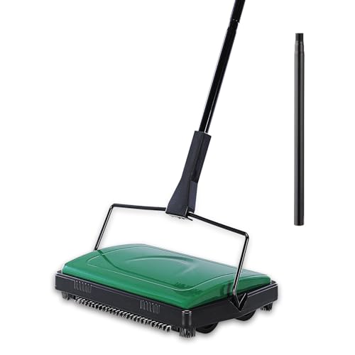 Yocada Carpet Sweeper Cleaner 4 Poles for Home Office Low Carpets Rugs Undercoat Carpets Pet Hair Dust Scraps Paper Small Rubbish Cleaning with a Brush Green