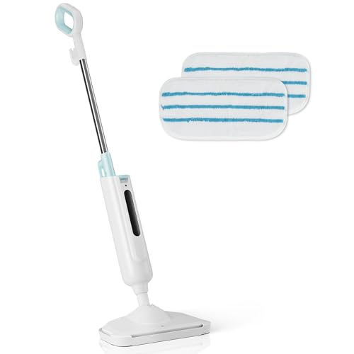Simple Deluxe Steam Mop for Floor Cleaning, Lightweight Floor Steamer Cleaner Mop - Ideal for Hardwood/Tile/Laminate Floors Carpet, 2 Washable Pad, White and Green - color: White and Green
