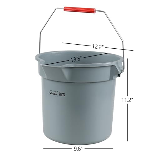 4-Pack 3.5 Gallon Industrial Round Utility Pail with Handle, Gray | 14 Quart, Plastic, Car Wash Bucket