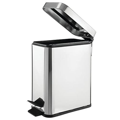 mDesign Small Modern 1.3 Gallon Rectangle Metal Lidded Step Trash Can, Compact Garbage Bin with Removable Liner Bucket and Handle for Bathroom, Kitchen, Craft Room, Office, Garage - Chrome - color: Chrome, size: 1.3 Gallon