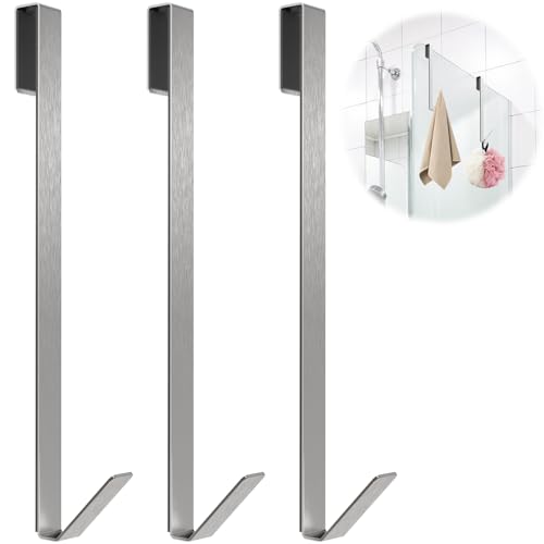 Linone 12 in Shower Door Hooks, Towel Hooks for Bathrooms, Shower Hooks for Towels, Heavy Duty Drilling-Free Extended Over Door Towel Hooks for Frameless Glass Shower Door, 3 Pack - size: 12 IN-Silver