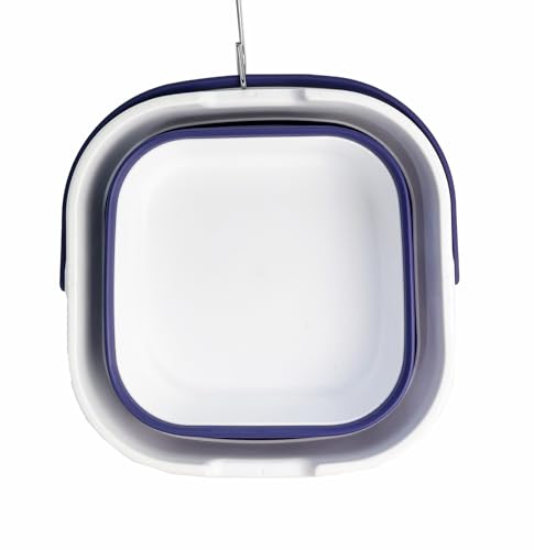 SAMMART 9.5L (2.5 Gallon) Collapsible Rectangular Handy Basket/Bucket (White/Navy Blue) - color: White/Navy Blue