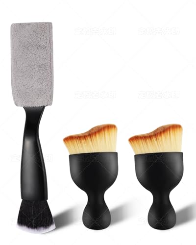 3PCS Car Interior Detailing Kit - 2 Curved Soft Bristle Brushes & 1 Dual-Head Duster | Scratch-Free Dusting for Dashboard, Vents - Fits All Vehicles (Sedans, SUVs, Trucks, ATVs)