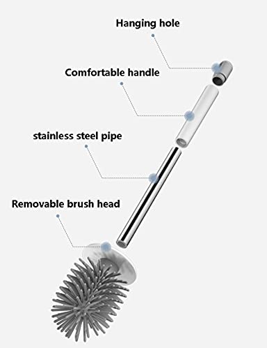 Multifunction Double Brush Toilet Brush Holder, Long Handle Wall-Mounted Toilet Brush Plunger Set, Ventilated Quick-Drying Silicone (Color : Gray, Size : Wall Hanging)