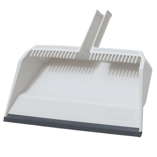 Superio 4-Pack Wide Plastic Dustpan with Comb - 16" Wide, Rubber Lip, Broom Handle Clip, White - color: White, size: 4 Pack