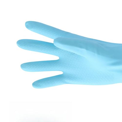 RARITYUS Household Kitchen Cleaning Gloves Waterproof Cotton Lined Dishwashing Non-Slip Long Cuff Gloves - color: B Blue