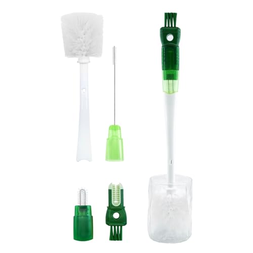 Five-in-one Bottle Brush Set (1Pc Green), Long Handle Bottle Cleaning Brush Straw Brush Nipple Brush Hard-Corner Brush for Sports Water Bottles Caps Mugs Glasswares Tumblers Wine Decanters - color: Green