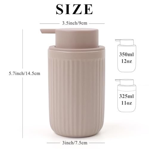 BosilunLife Foam Hand Soap Dispenser - Ceramic Foaming Soap Dispenser for Bathroom 12oz Refillable Liquid Lotion Soap Dispenser with Rust-Proof Foaming Pump for Countertop - color: Khaki Foam Pump