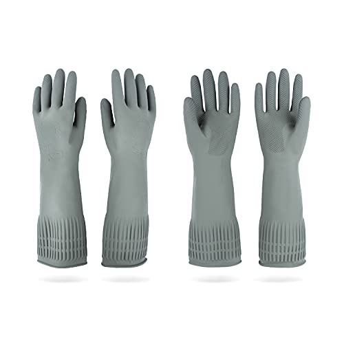 DABOGOSA Mamison 2 Pairs Reusable Waterproof Household Dishwashing Cleaning Rubber Gloves, Non-Slip Kitchen Glove (Grey, Medium (Pack of 2)) - color: Grey, size: Medium (Pack of 2)