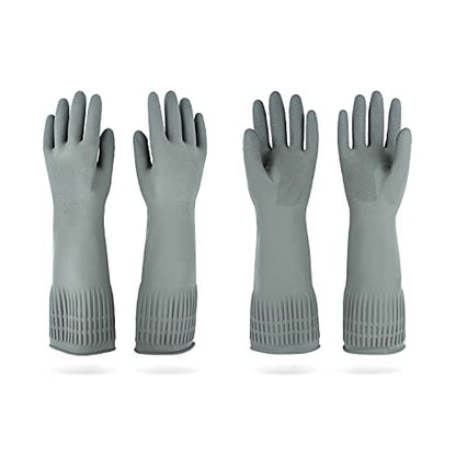 DABOGOSA Mamison 2 Pairs Reusable Waterproof Household Dishwashing Cleaning Rubber Gloves, Non-Slip Kitchen Glove (Grey, Large (Pack of 2)) - color: Grey, size: Large (Pack of 2)