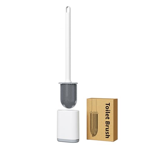Dual-Sided RV Silicone Toilet Brush with TPR Bristles & Detachable ABS Handle Set, Wall Mountable Toilet Bowl Brush,Flexible Cleaners Brushes for 360°Deep Cleaning Bathroom/Camper (White) - color: White
