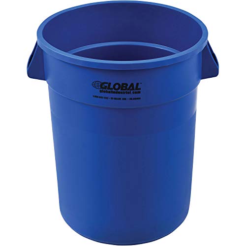 Global Industrial Commercial Round Trash Can, 32 Gallon Capacity, Plastic Garbage Can, Indoor and Outdoor Utility Trash Can, Blue, 21-3/4"W x 27-1/2"H, No Lid - color: Blue