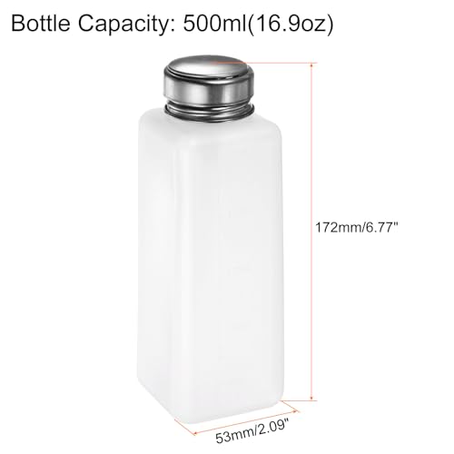 HARFINGTON Solvent Alcohol Dispensers 500ml(16.9oz) Push Down Liquid Dispenser Pump Bottle with Sealing Stainless Steel Lid for Acetone Cleanser Polish Remover, White - color: White, size: 16.9 Ounces