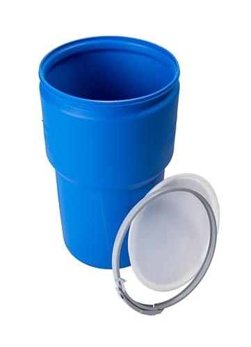 Eagle 14 Gallon Plastic Drum with Lid, Metal Lever-Lock, 26.5"x15", Open Head Lab Pack Drum Made of Durable, Lightweight HDPE, Withstands Weather and Chemicals, Made in USA, Blue, 1610MB - color: Blue, size: 14 Gallon, style: Metal Lever-Lock