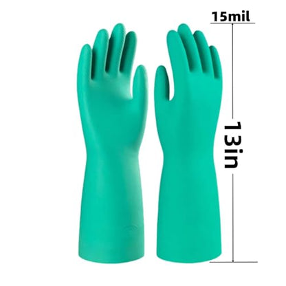13 inch Nitrile Rubber Dishwashing Gloves 2 Pairs Waterproof, Reusable, Suitable Home Cleaning, Bathroom, Kitchen