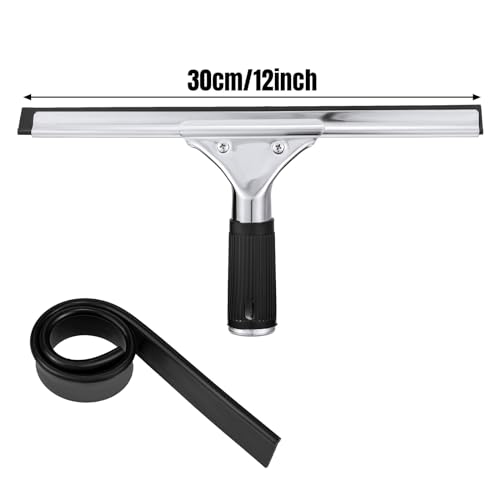 6 Pcs 12'' Professional Steel Window and Glass Squeegee with Replacement Rubber Glass Cleaning Heavy Duty Squeegee for Window Cleaning Streak Free Results - size: 12''