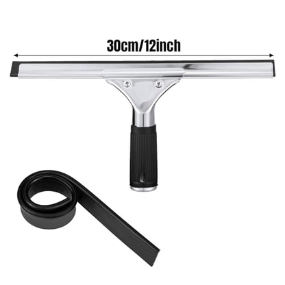 6 Pcs 12'' Professional Steel Window and Glass Squeegee with Replacement Rubber Glass Cleaning Heavy Duty Squeegee for Window Cleaning Streak Free Results - size: 12''