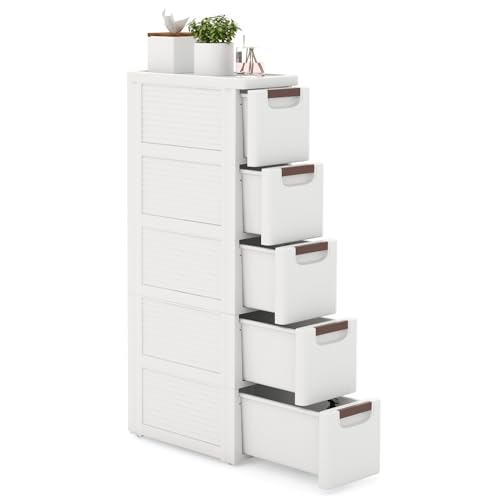 LOKO 5-Drawer Narrow Storage Cabinet, Slim Rolling Cart, Mobile Plastic Cart Container with Pull Handles, Built-in Wheels, for Living Room, Kitchen, Bathroom, Office (7.5"x16.5"x36" (5 Drawer)) - size: 7.5"x16.5"x36" (5 Drawer)