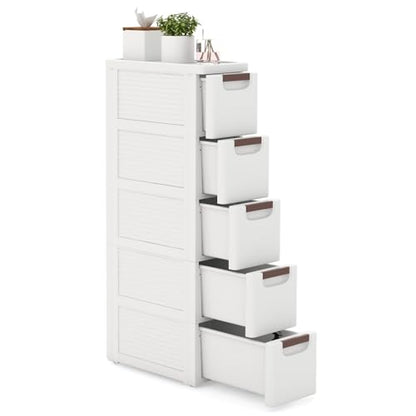 LOKO 5-Drawer Narrow Storage Cabinet, Slim Rolling Cart, Mobile Plastic Cart Container with Pull Handles, Built-in Wheels, for Living Room, Kitchen, Bathroom, Office (7.5"x16.5"x36" (5 Drawer)) - size: 7.5"x16.5"x36" (5 Drawer)