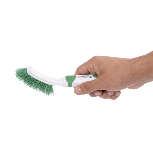 Restaurantware Grout Brush 1 Pack of 9 Tile Scrubbing Brush Stiff Bristle Ergonomic Handle Angled Head Narrow Design Green and White Plastic Cleaning Tool