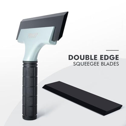 FOSHIO All-Purpose Car Window Squeegee, 2 Pack 8 inch Double Edge Squeegee Blades with Non-Slip Long Handle Car Squeegee for Window Cleaning, Windshield, Tile, Mirror, Shower Squeegee for Shower Doors