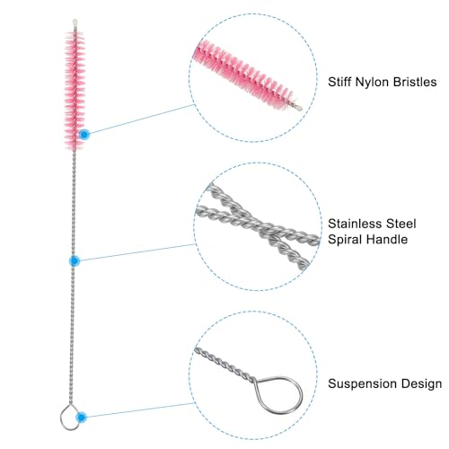 PATIKIL 8"x3/8" Long Straw Brush, 10 Pcs Drinking Straw Cleaning Brush Nylon Pipe Tube Cleaner Brush for Cleaning Straws Pot Spout, Pink - color: Pink, size: 8"x3/8"
