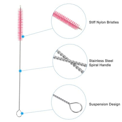 PATIKIL 8"x3/8" Long Straw Brush, 10 Pcs Drinking Straw Cleaning Brush Nylon Pipe Tube Cleaner Brush for Cleaning Straws Pot Spout, Pink - color: Pink, size: 8"x3/8"